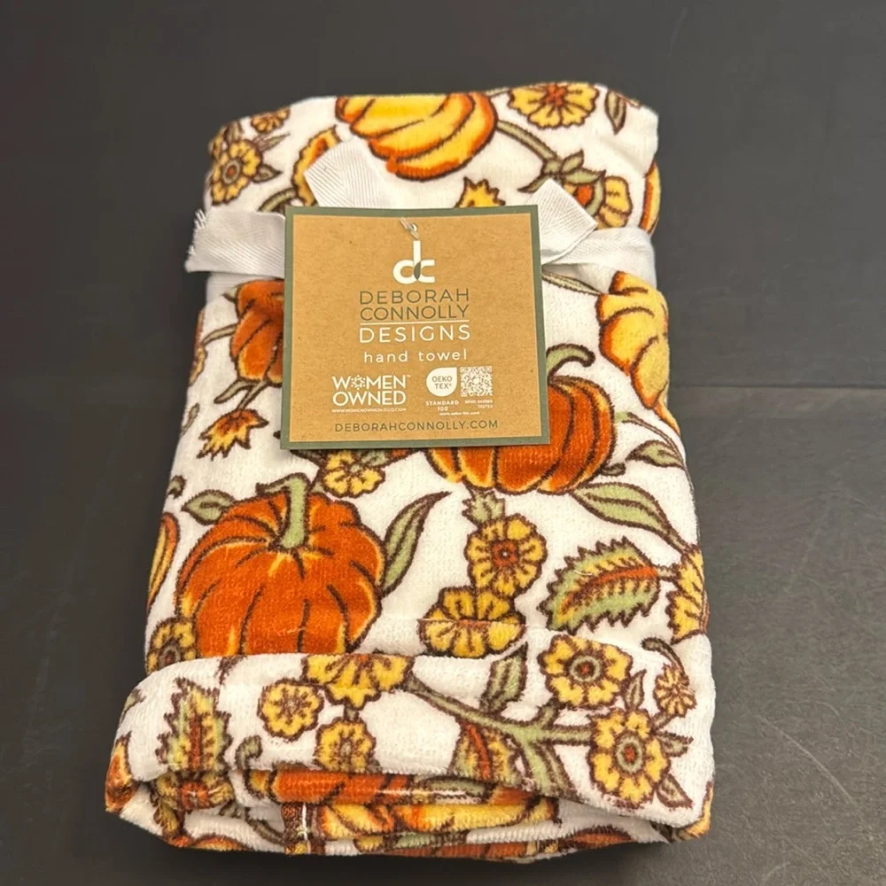 2pc DEBORAH CONNOLLY Pumpkin/Vine Holiday Bath Hand Towel Set -Blkprnt Pumpkin